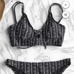 Cupshe tribal heat bikini set black and white
